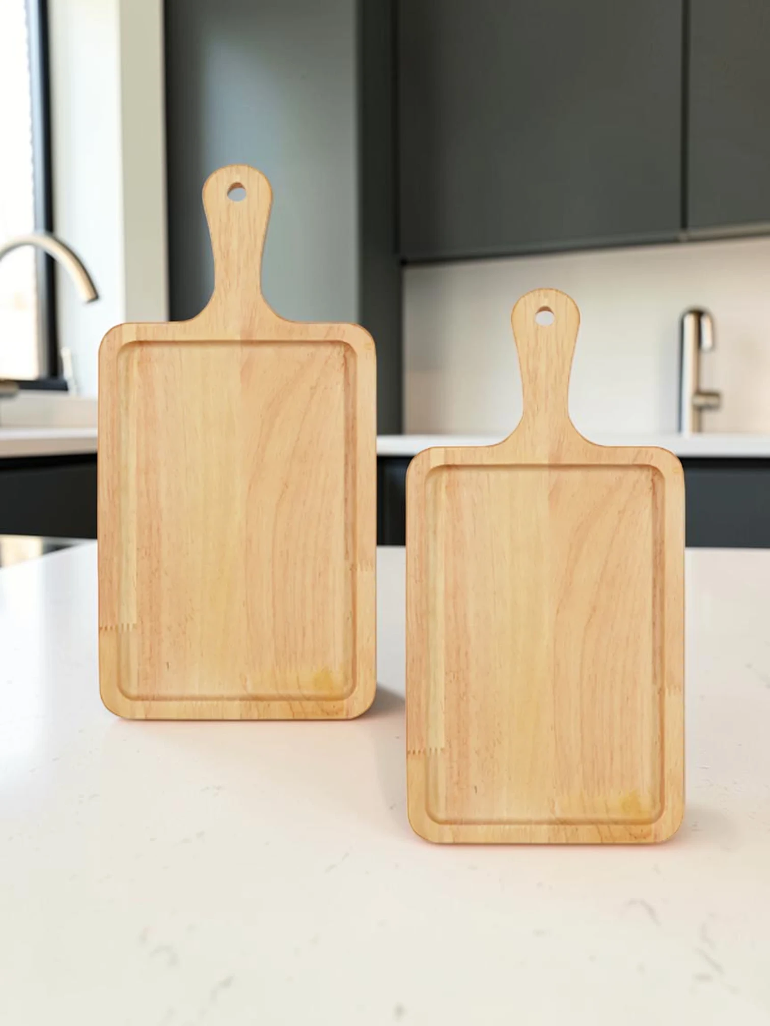EasyCleanBoard Rectangle Wooden Serving Tray, Oak Wood Charcuterie Board, 30cm x 15cm x 1.5cm, Set of 2