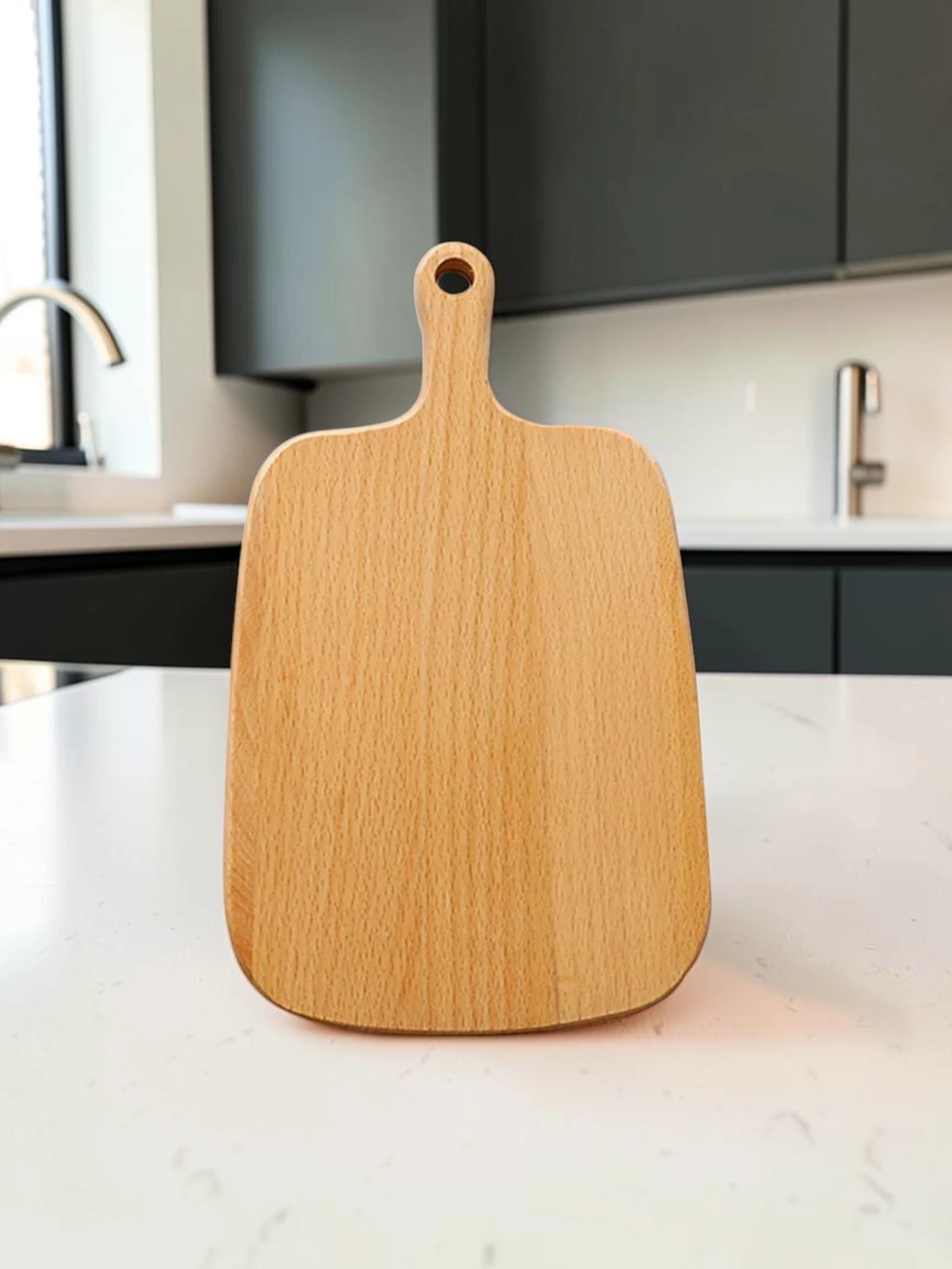 EasyCleanBoard Rectangle Wooden Serving Tray, Beech Wood Chopping Board with Handle, 26.5 x 16 x 1.5 cm