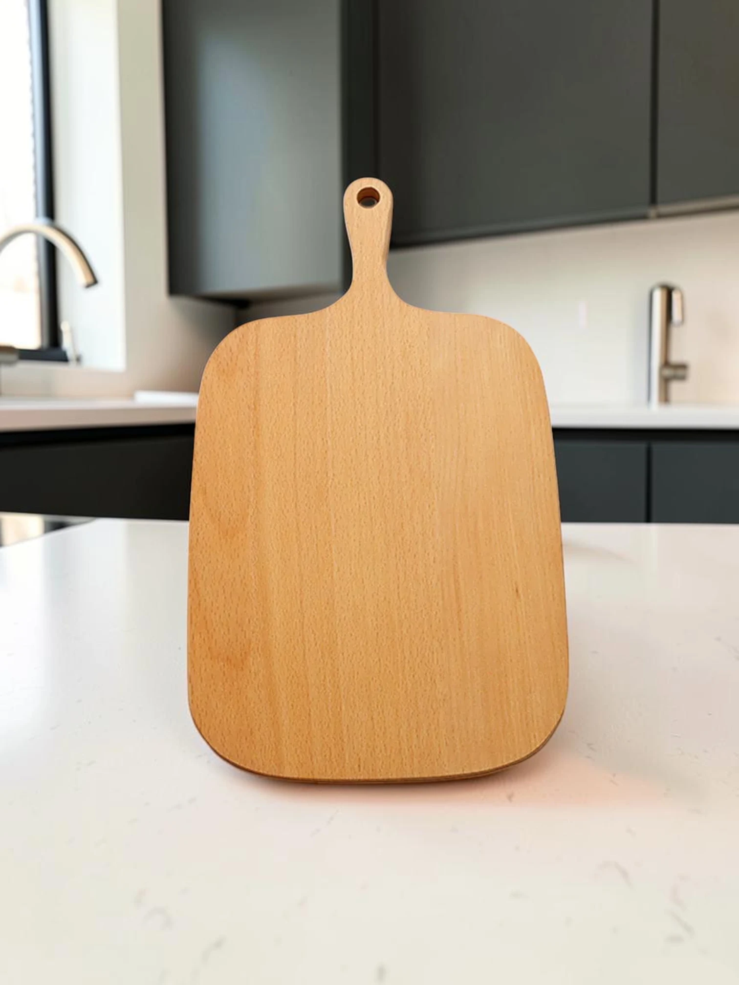 EasyCleanBoard Serving Tray and Chopping Board, Beech Wood Rectangle Paddle with Handle, 33cm x 20cm