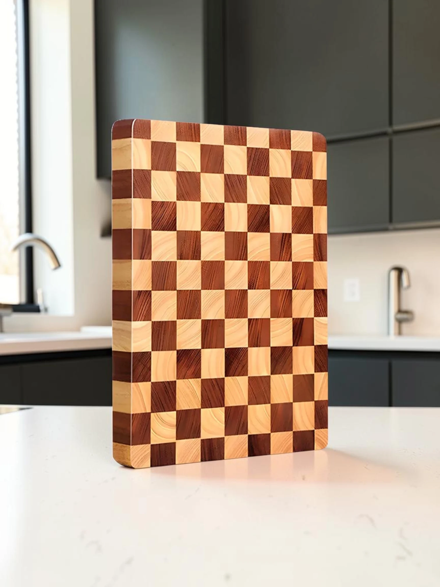 EasyCleanBoard Checkered Pattern Wooden Cutting Board Black Walnut and Rubberwood 39x26x3cm