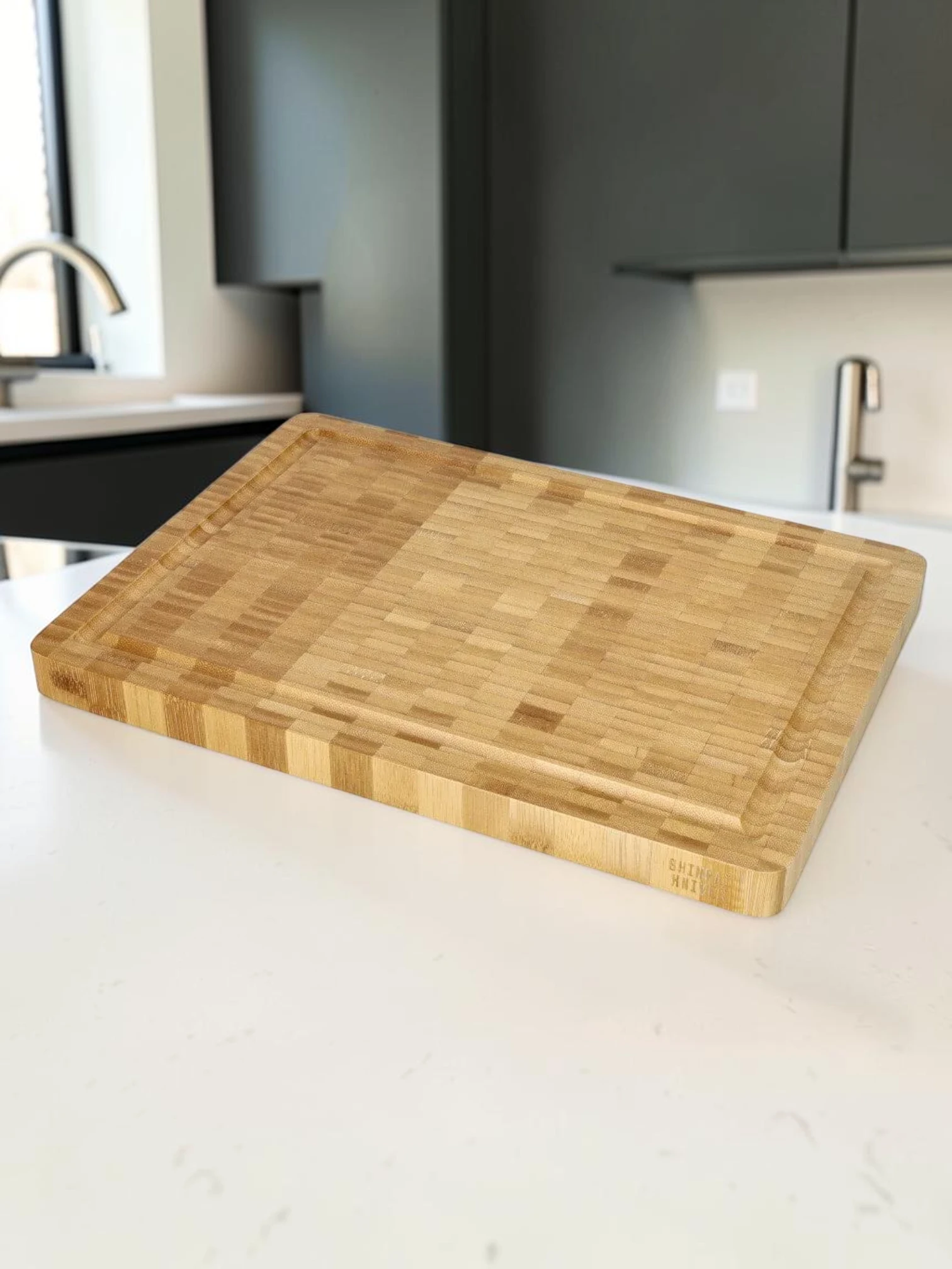 EasyCleanBoard Cutting Board, End Grain Bamboo Wood, 35 x 25 x 2.5 cm
